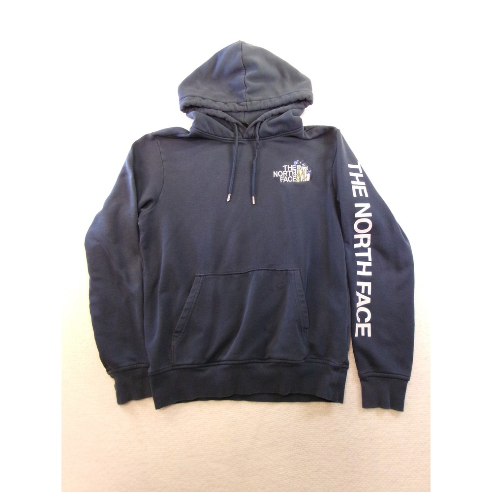 The North Face‎ Hoodie Mens Small Navy Blue Sleeve Logo Graphic Pullover
